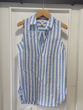 J. Crew Blue and White Striped Sleeveless Tunic Linen Cotton Blend Size XXS
